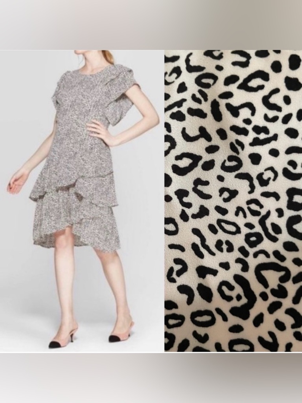Who What Wear Neutral & Black Baby cheetah print midi dress size Medium
